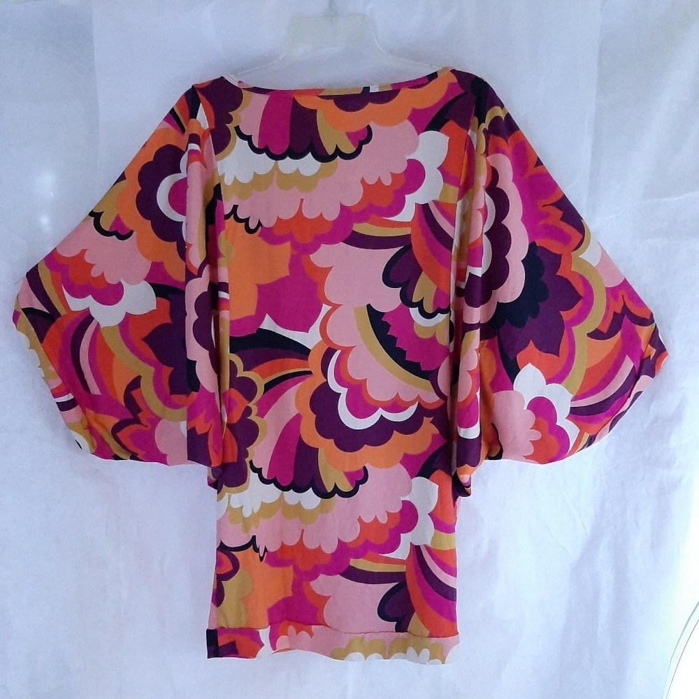 Trina Turk XL Retro Psychedelic Batwing Sleeve Mini Tunic Dress Pink Orange NWT - Picture 5 of 8